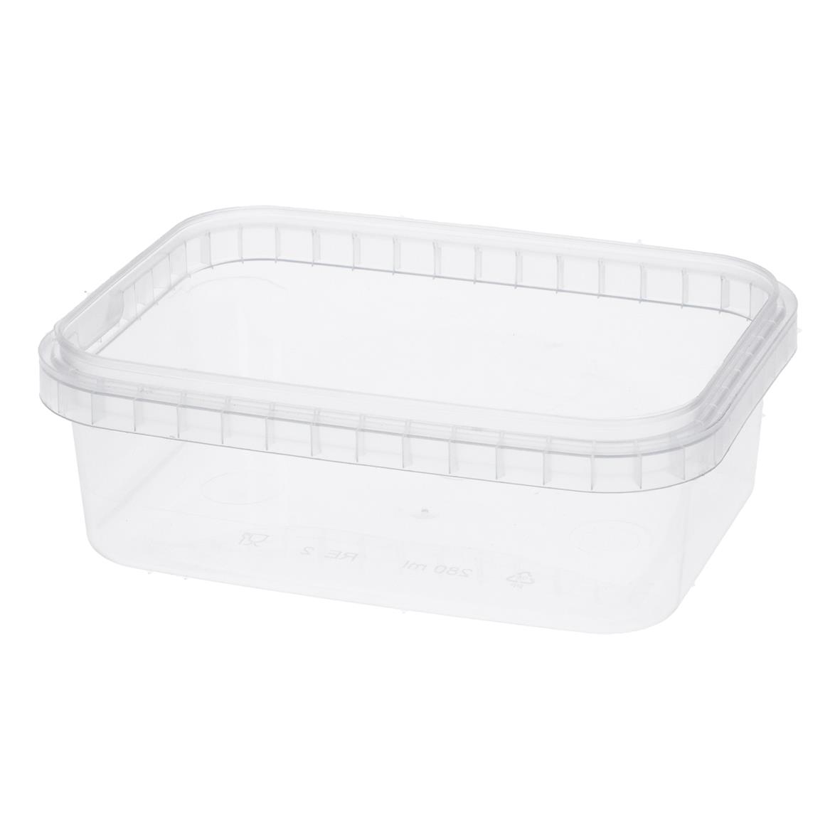 Plastbägare med tätslutande lock, rektangulär 118x89x42mm, 280ml