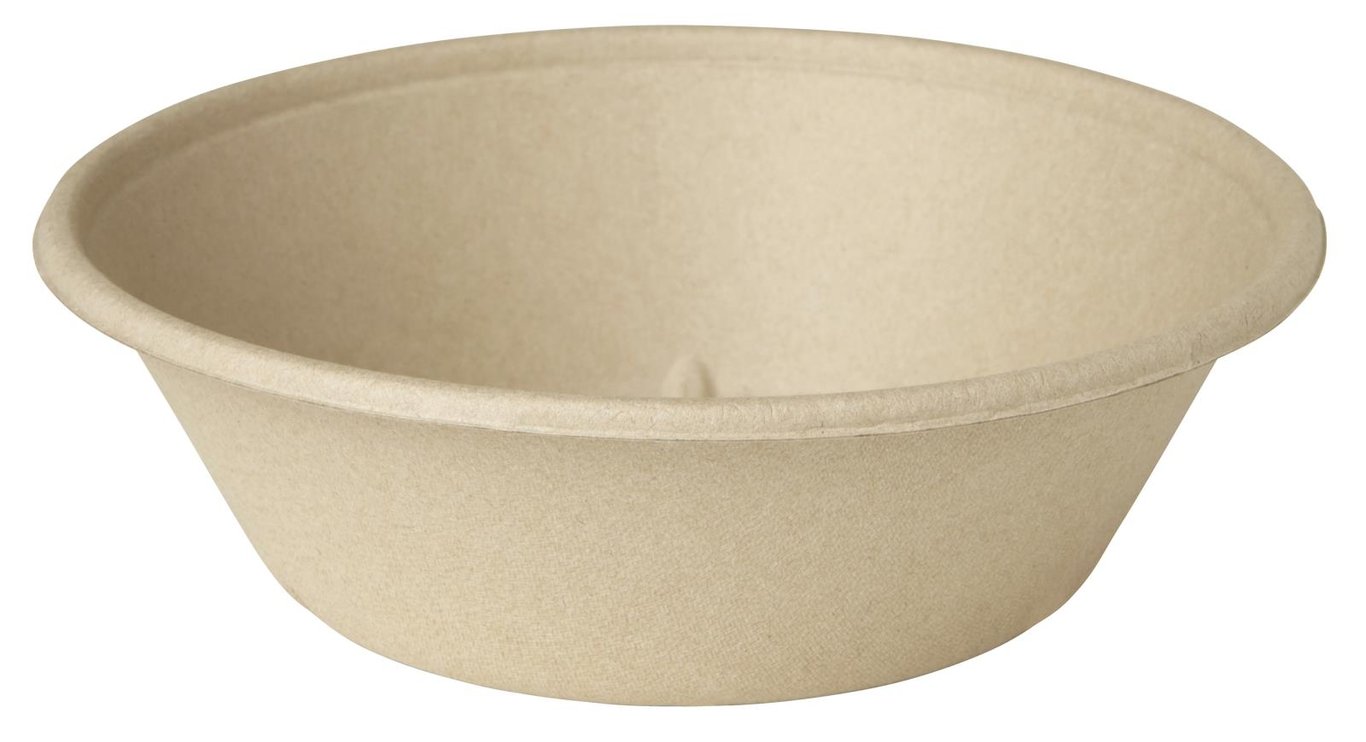 En beige skål av bagasse med kapacitet på 1000 ml