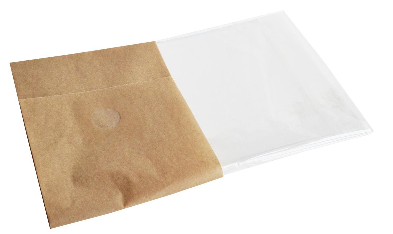 Stor brun och transparent snackbag i plast, mått 215/75/50X130mm