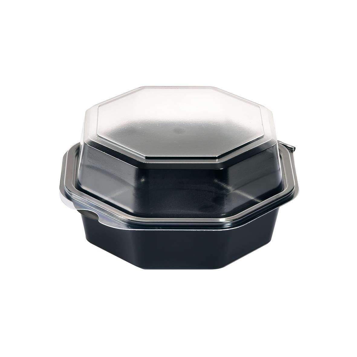 Svart plastbehållare med genomskinlig lock, Octaview PS, 580ml