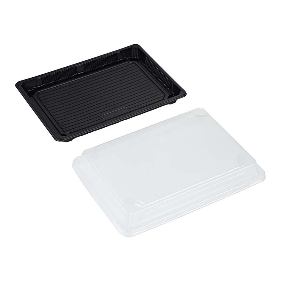 Svart och klar sushiförpackning i plast, mått 260x190x40mm, 800ml