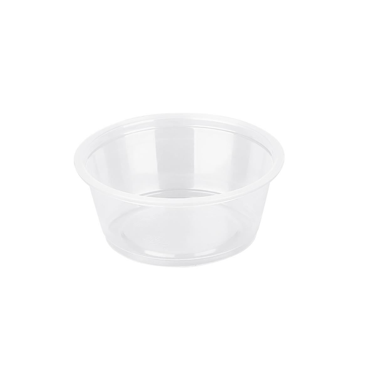 Rund genomskinlig plastbägare i PP med diameter 74mm och höjd 32mm, 90ml kapacitet