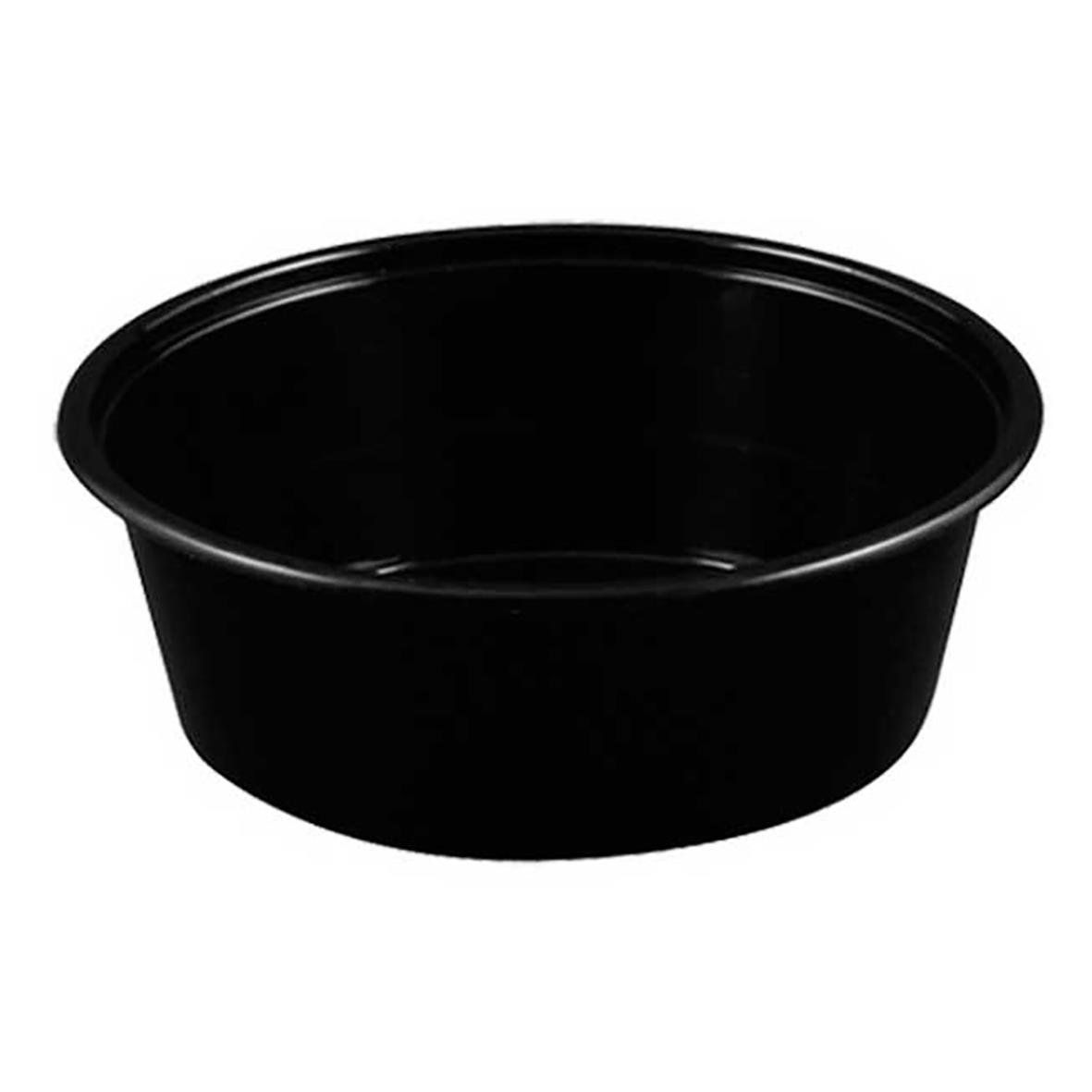 Svart rund plastbägare i PP med diameter 120 mm och höjd 40 mm, volym 300 ml