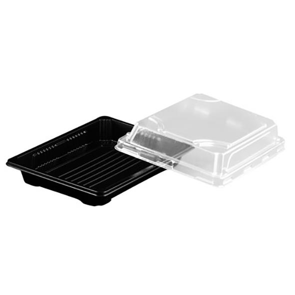 Svart sushiform med lock, 170x120x40mm, 350ml, plastbehållare