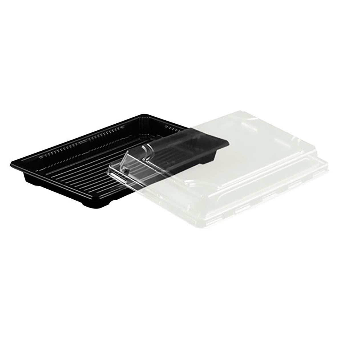 Svart sushiform med lock, mått 220x140x40mm, 500ml, plast
