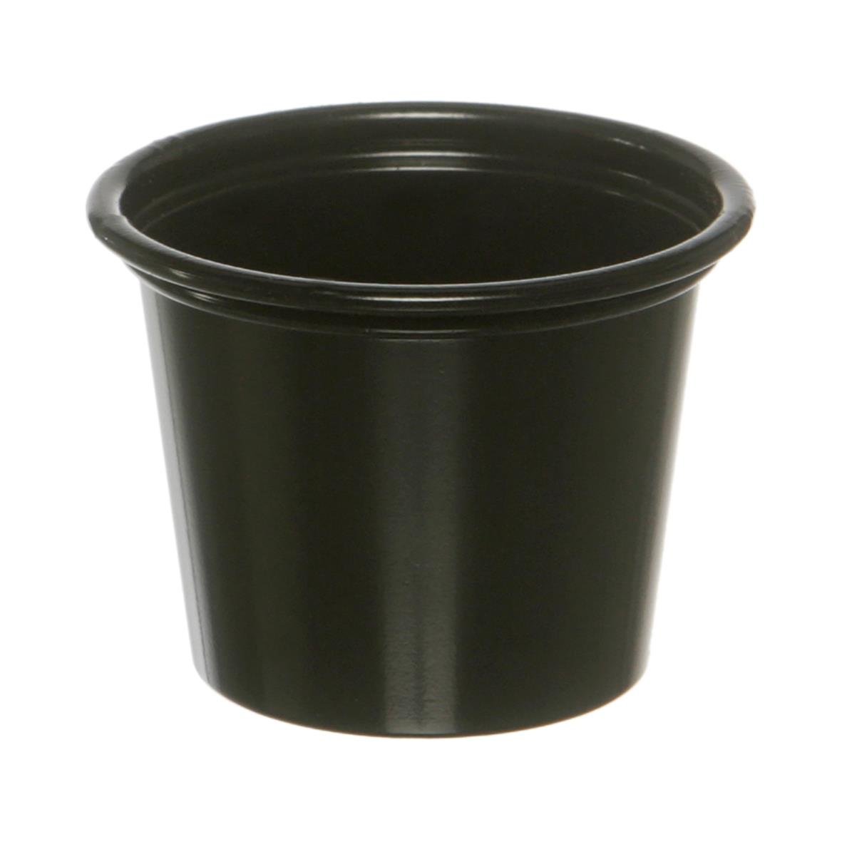 Svart rund plastbägare i PP med diameter 44 mm och höjd 30 mm, volym 30 ml