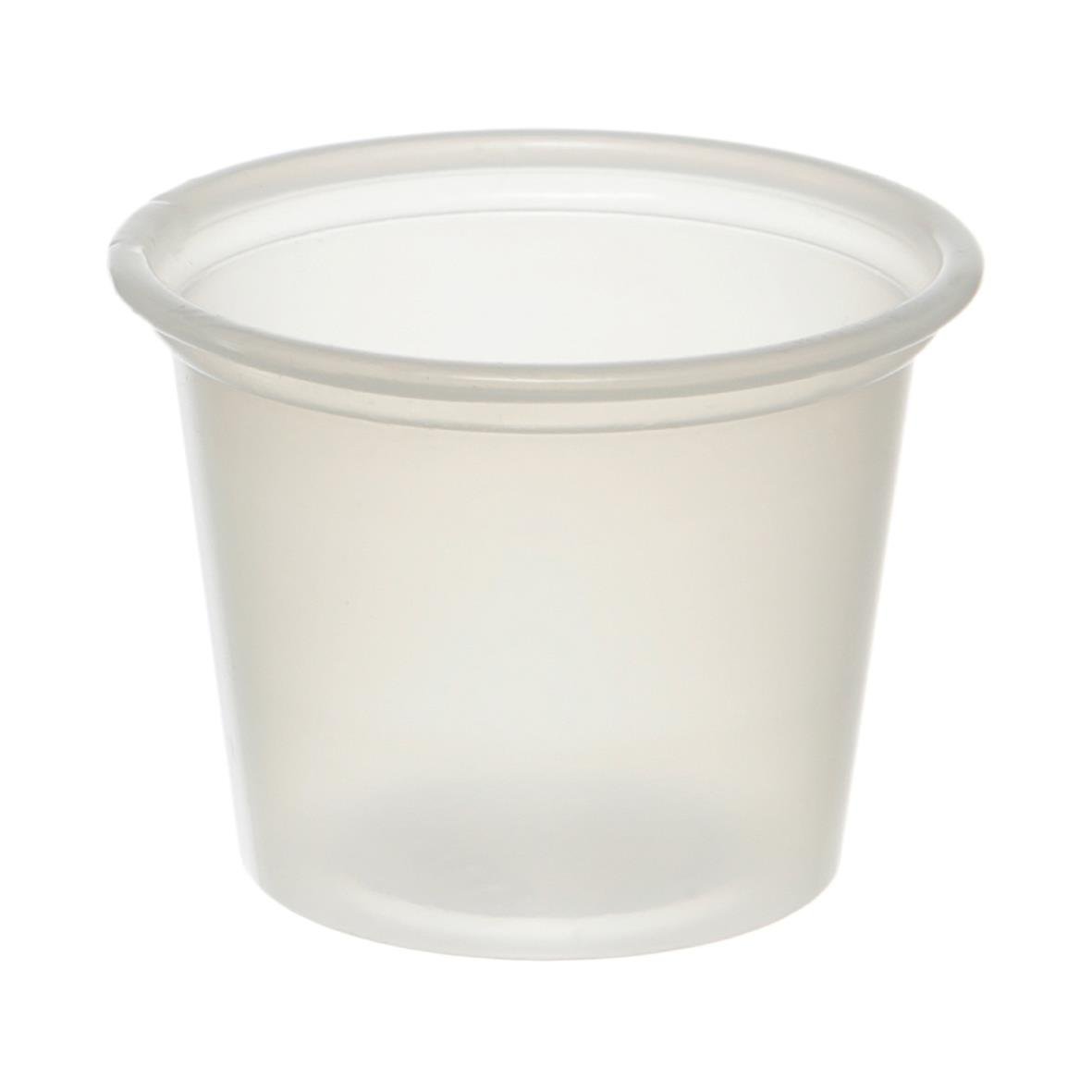 Rund plastbägare i klar PP med diameter 44 mm och höjd 30 mm, volym 30 ml