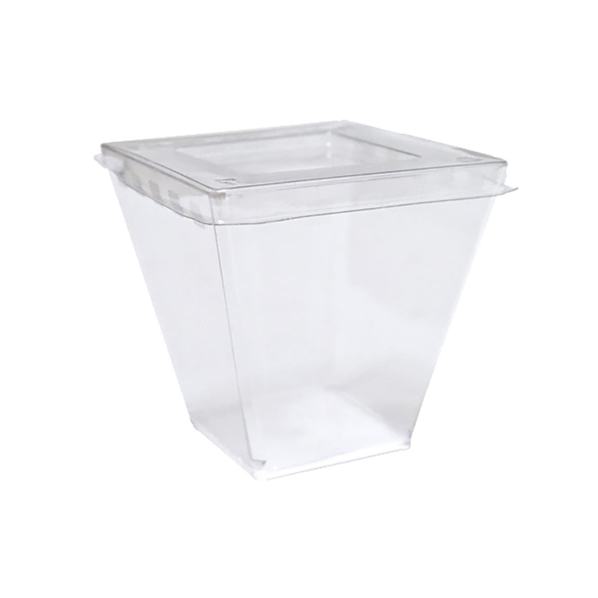 Fyrkantig plastbägare med lock, klar, Victoria PS, 210ml