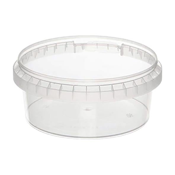 Rund plastbägare med tätt lock, klar, Ø122x48mm, 385ml