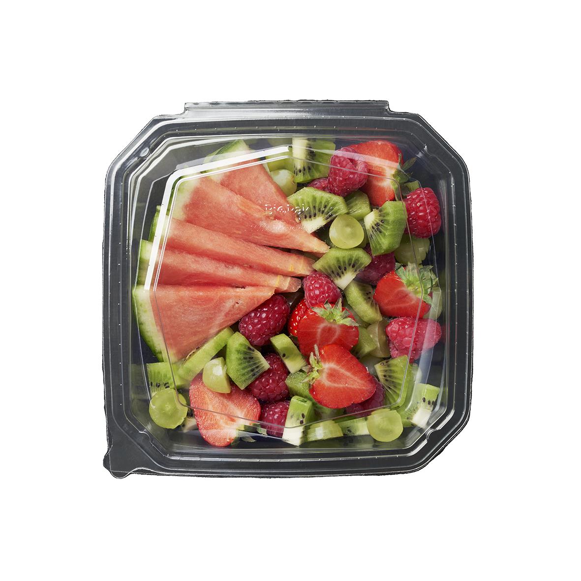 Plastform Duni Octaview RPET klar 185x185x70mm 625ml med blandad frukt