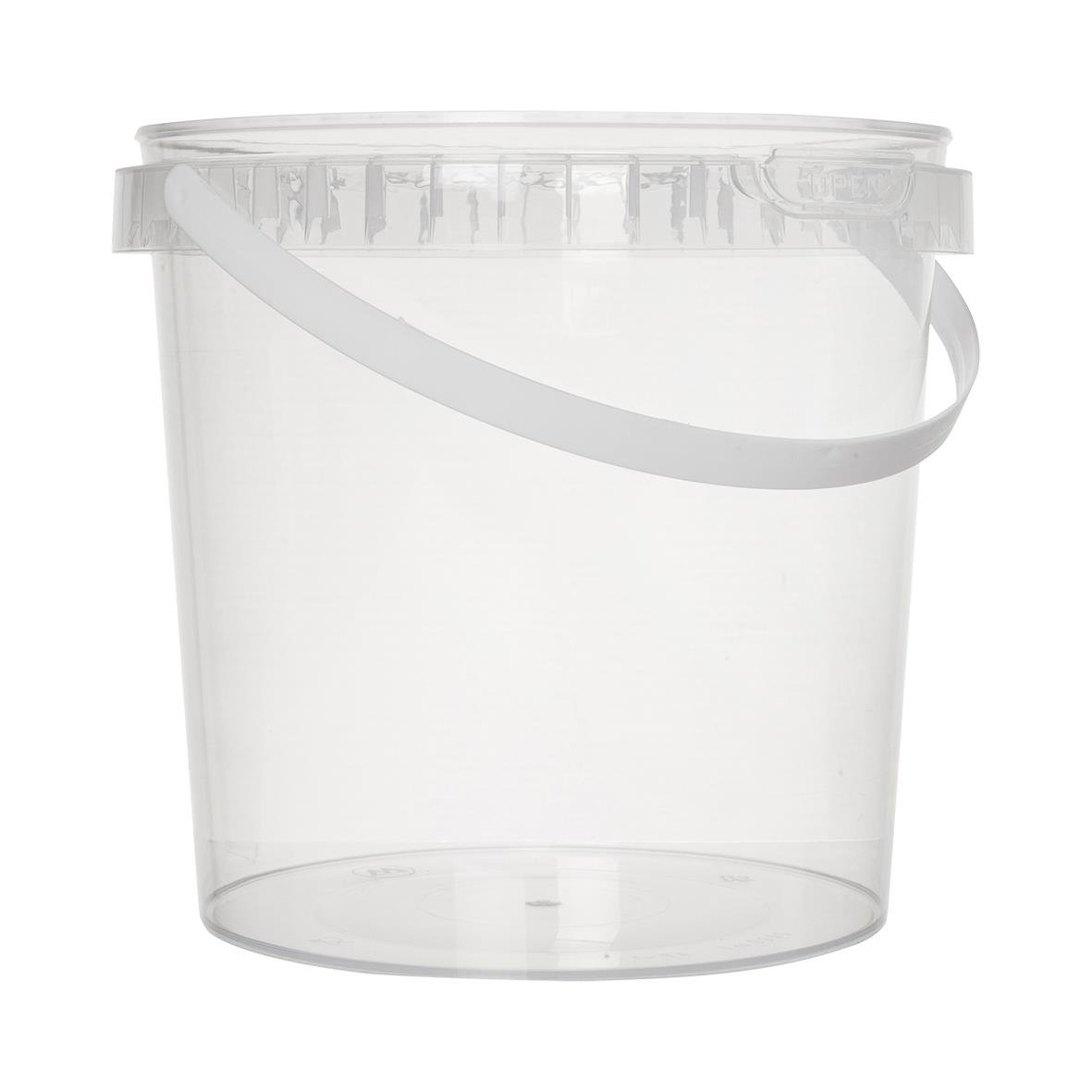 Transparent plastburk med handtag och lock, tom