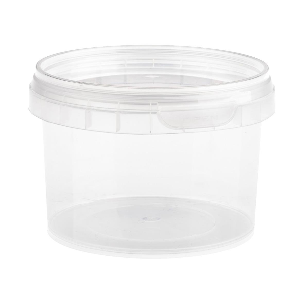 Ovan tom plastburk med lock, användbar för förvaring av mat eller småsaker