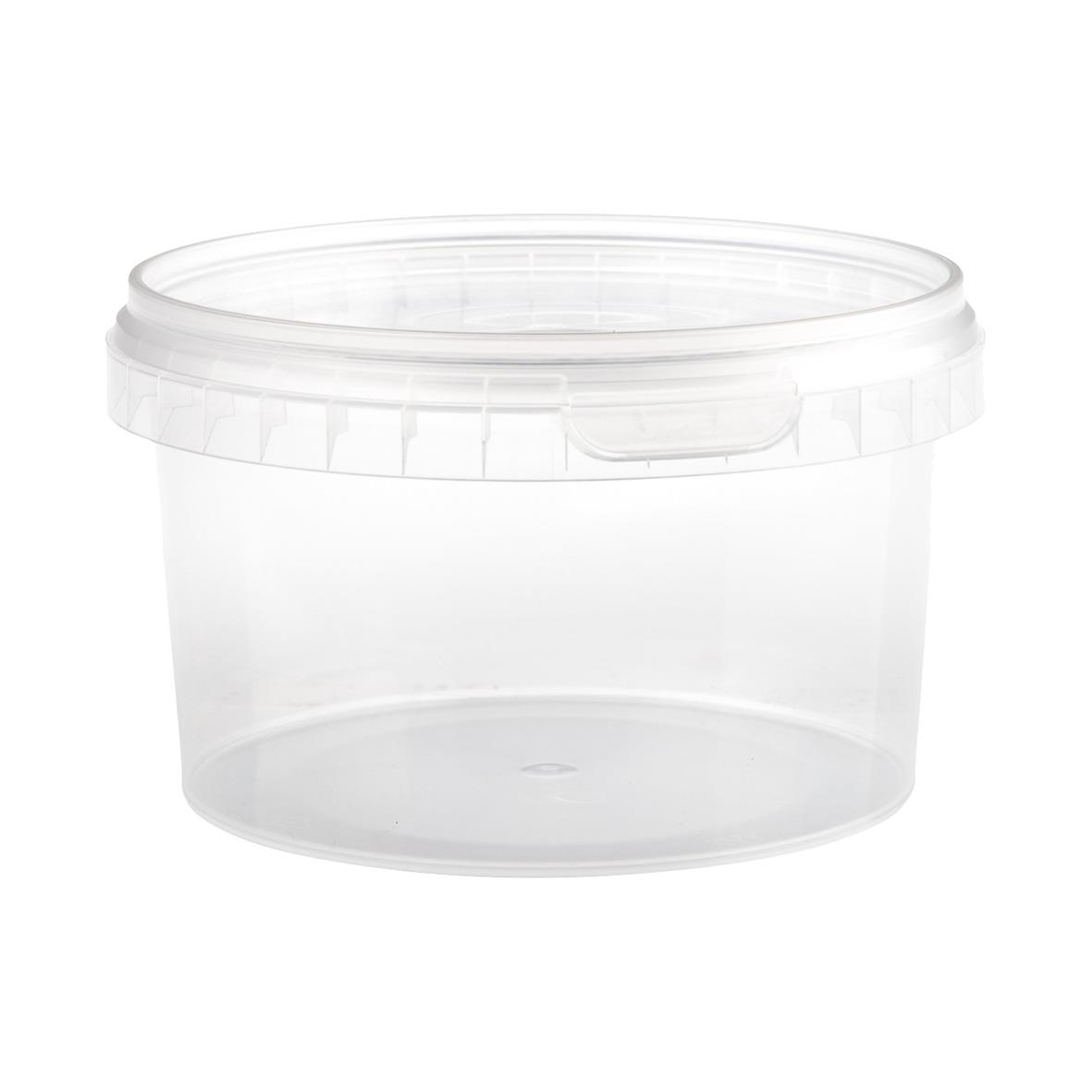 Tom plastburk med lock, användbar för förvaring av mat eller små saker