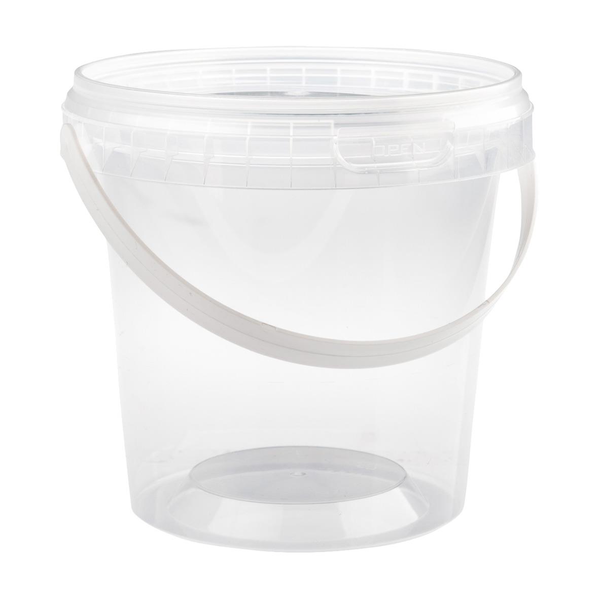 Transparent plastburk med lock och handtag, användbar för förvaring av mat eller andra föremål