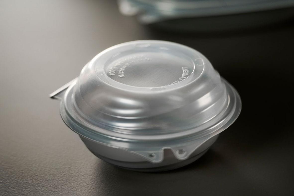 Grå plastmatskål med lock, 532 ml, Duni Vista PP 1-fack