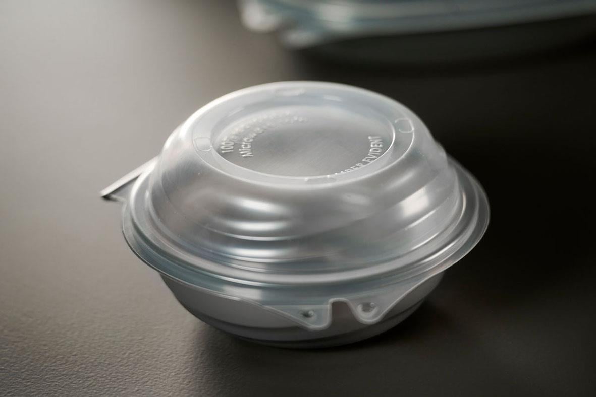 Grå plastmatskål med lock, 532 ml, Duni Vista PP 1-fack