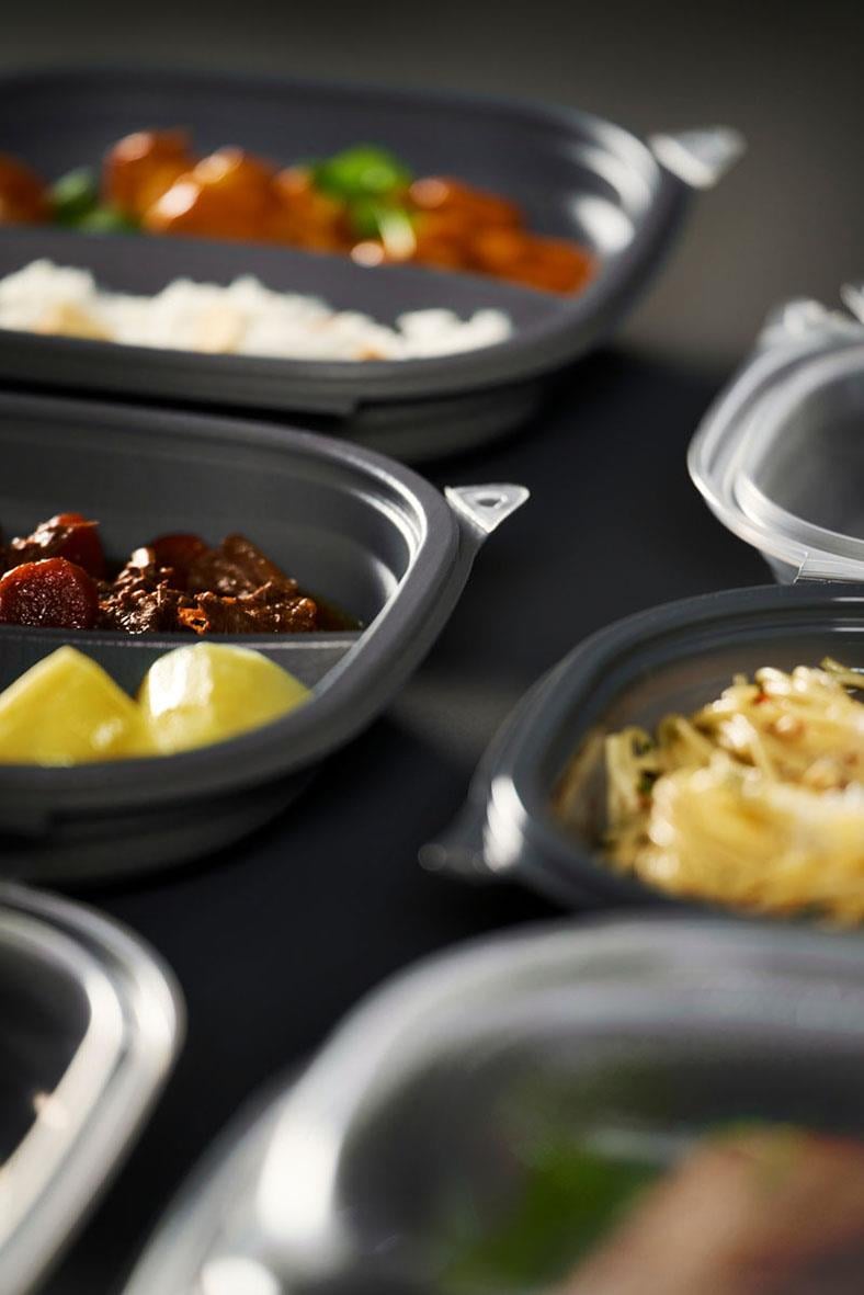 Plastform Duni Vista PP L 2-facks grå matlåda med olika maträtter