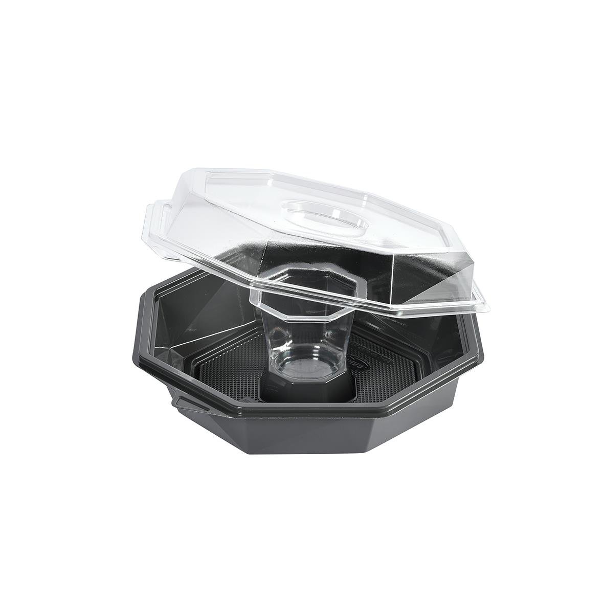 Plastform Duni Octaview med dressingkopp i grå/klar, 795ml, med lock