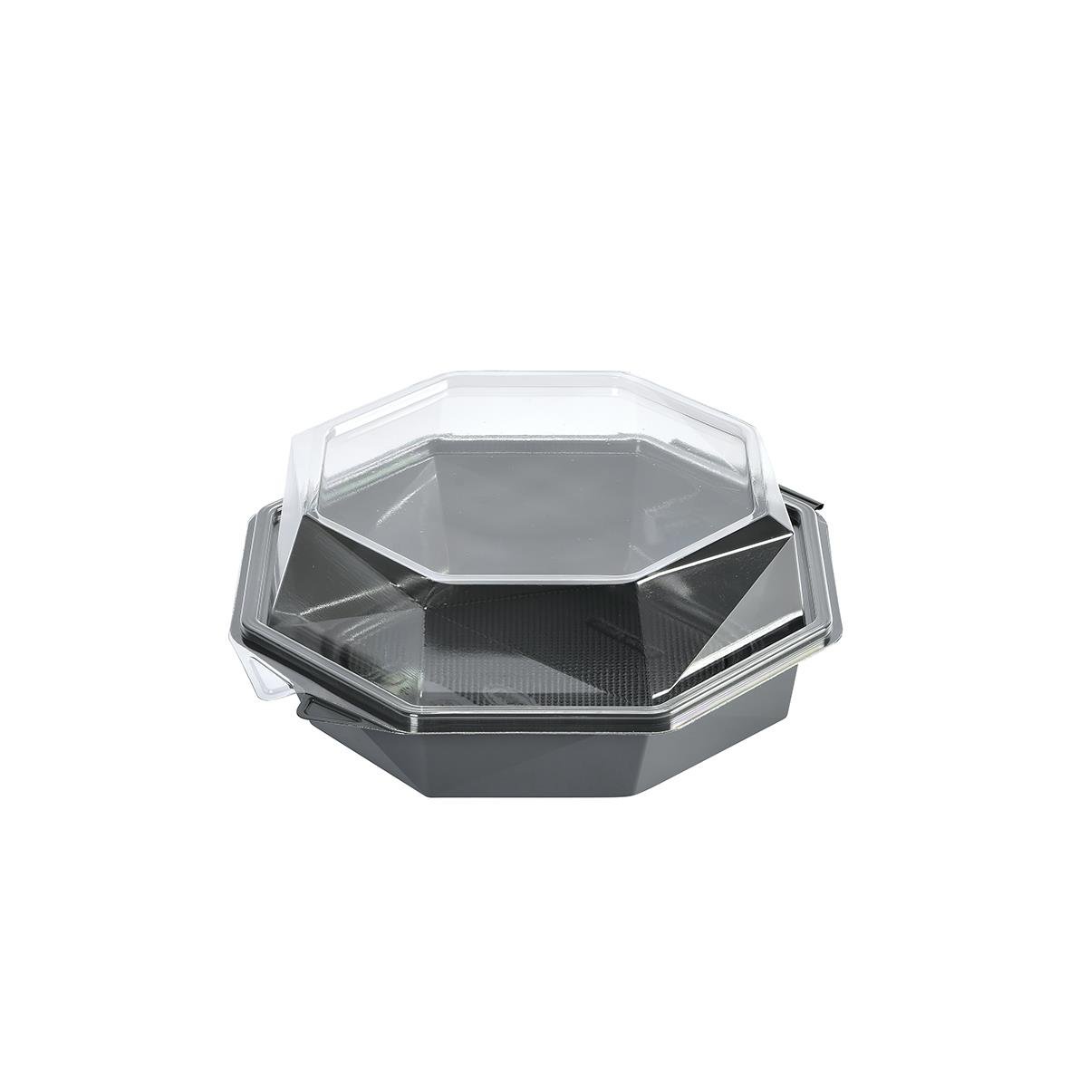 Plastform Duni Octaview Apet Grå/Klar 823ml, rund plastbehållare med genomskinlig lock