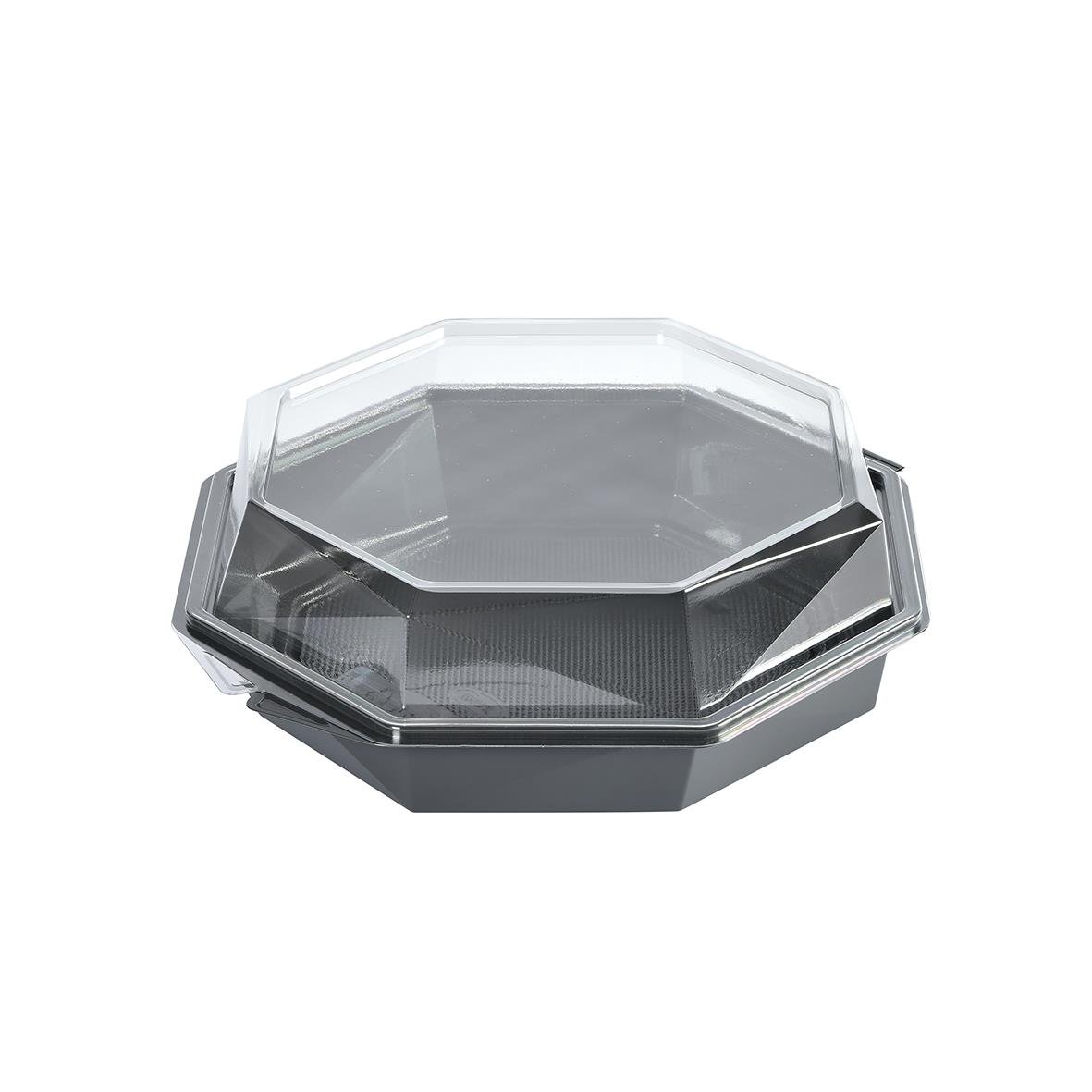 Plastform Duni Octaview Apet Grå/Klar 1292ml, rund plastlåda med lock