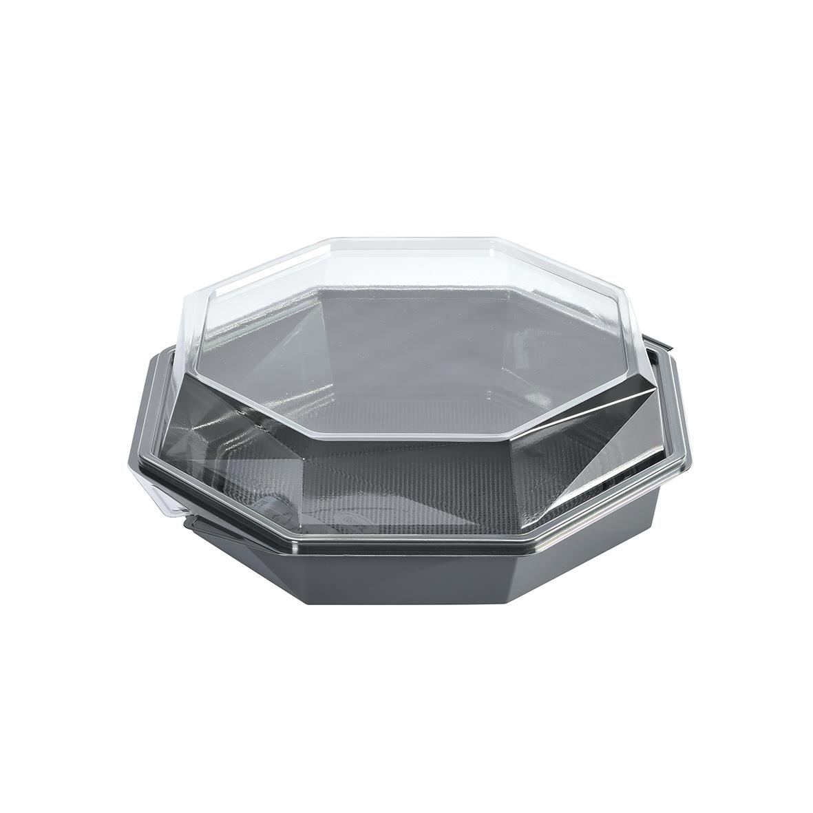 Plastform Duni Octaview Apet Grå/Klar 1292ml, rund plastlåda med lock