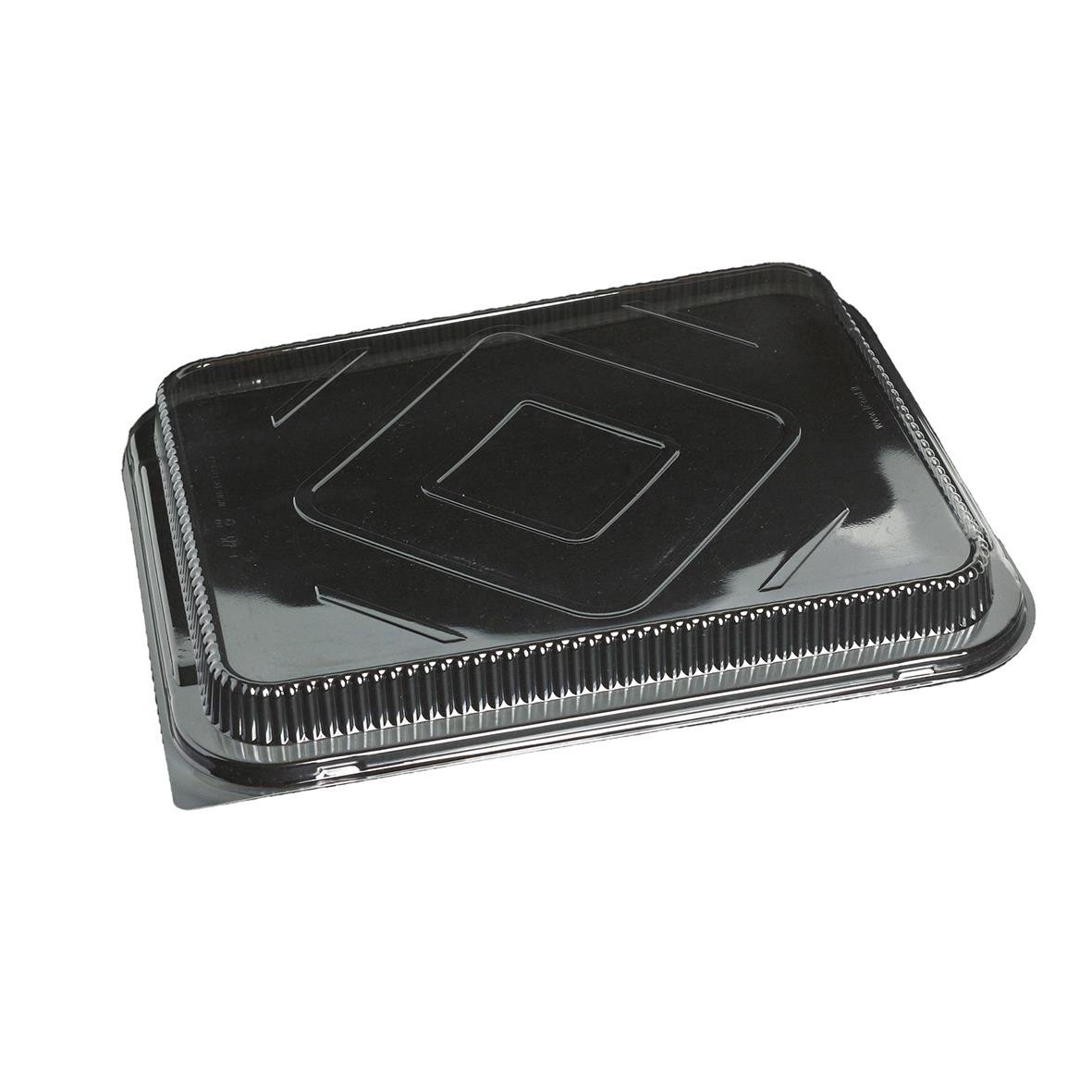 Svart plastlåda med lock för matförvaring, rektangulär form