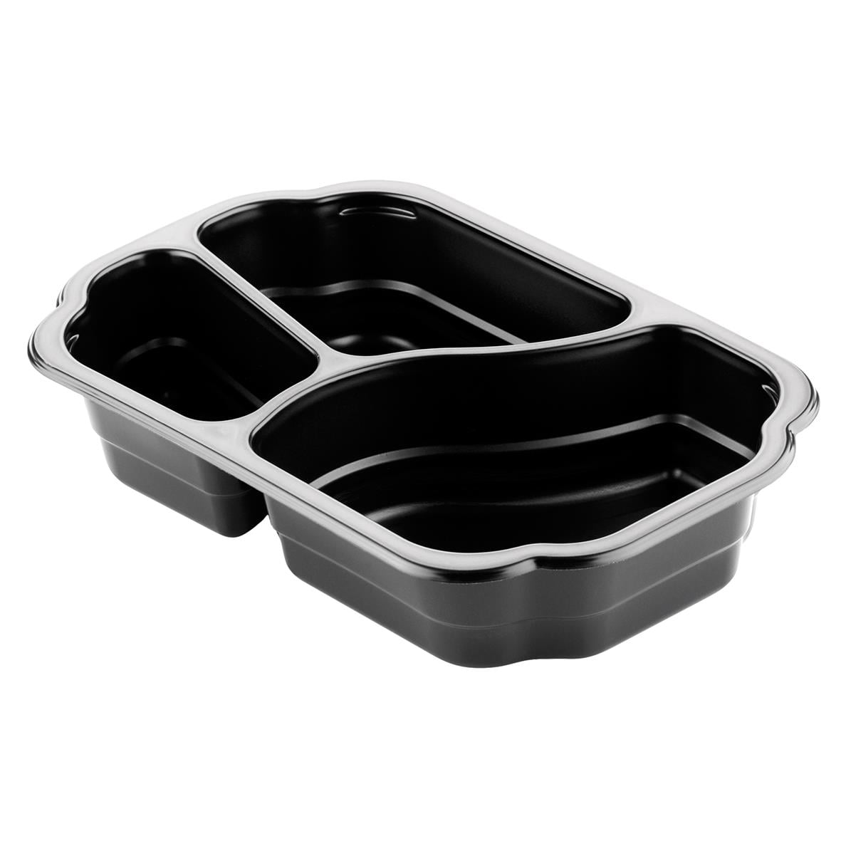 Svart plastform med tre fack i olika storlekar, avsedd för matförvaring, modell Duniform TA 3-F PP