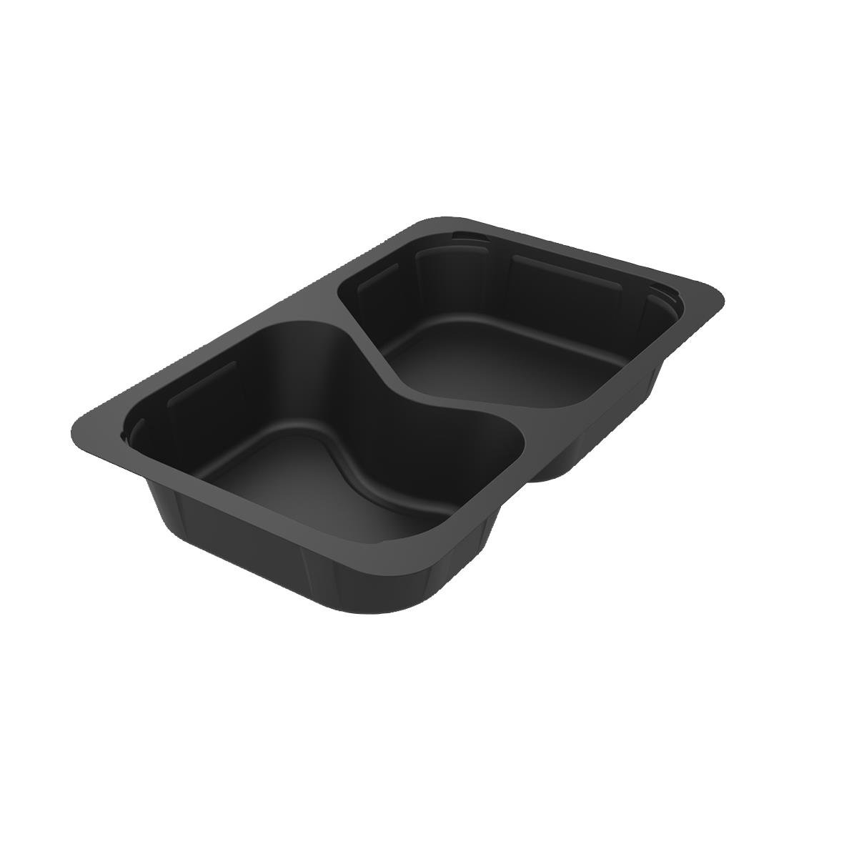 Svart plastform Duniform 1/4 GN 2-F PP med två avdelningar, kapacitet 630/490 ml