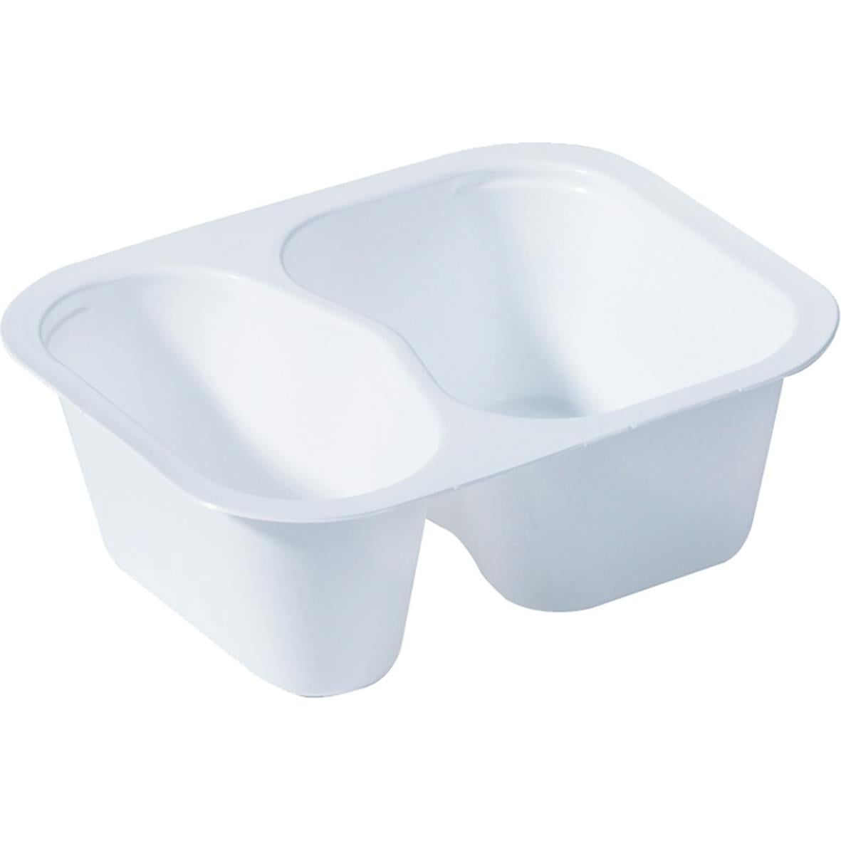 Vit plastform Duniform 2-F PP med två fack, storlek 138x114x53mm, 240/120ml