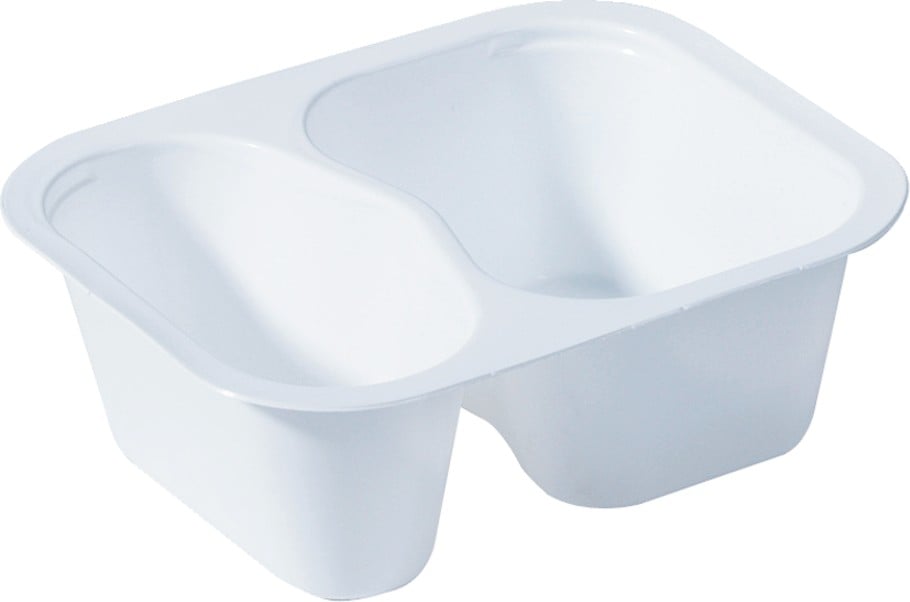 Vit plastform Duniform 2-F PP med två fack, storlek 138x114x53mm, 240/120ml