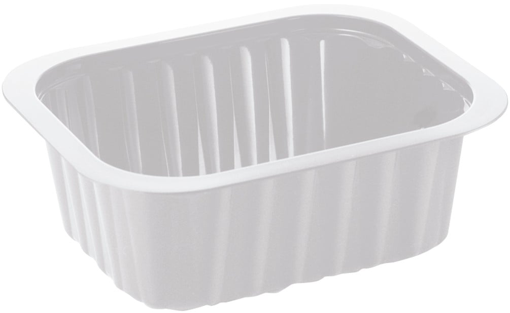 Vit plastform Duniform PP behållare med måtten 138x114x53mm och volym 470ml