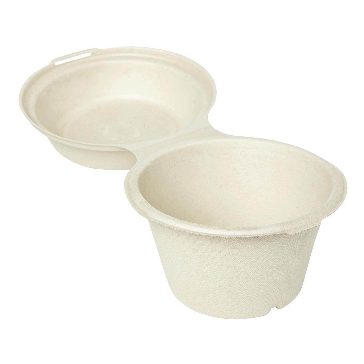 Bruna, hängande, ekologiska pappersskålar i bagasse med måtten 145x145x100mm