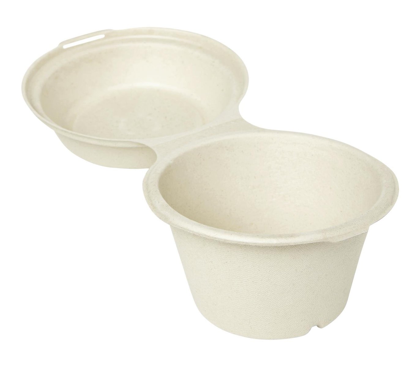 Bruna, hängande, ekologiska pappersskålar i bagasse med måtten 145x145x100mm
