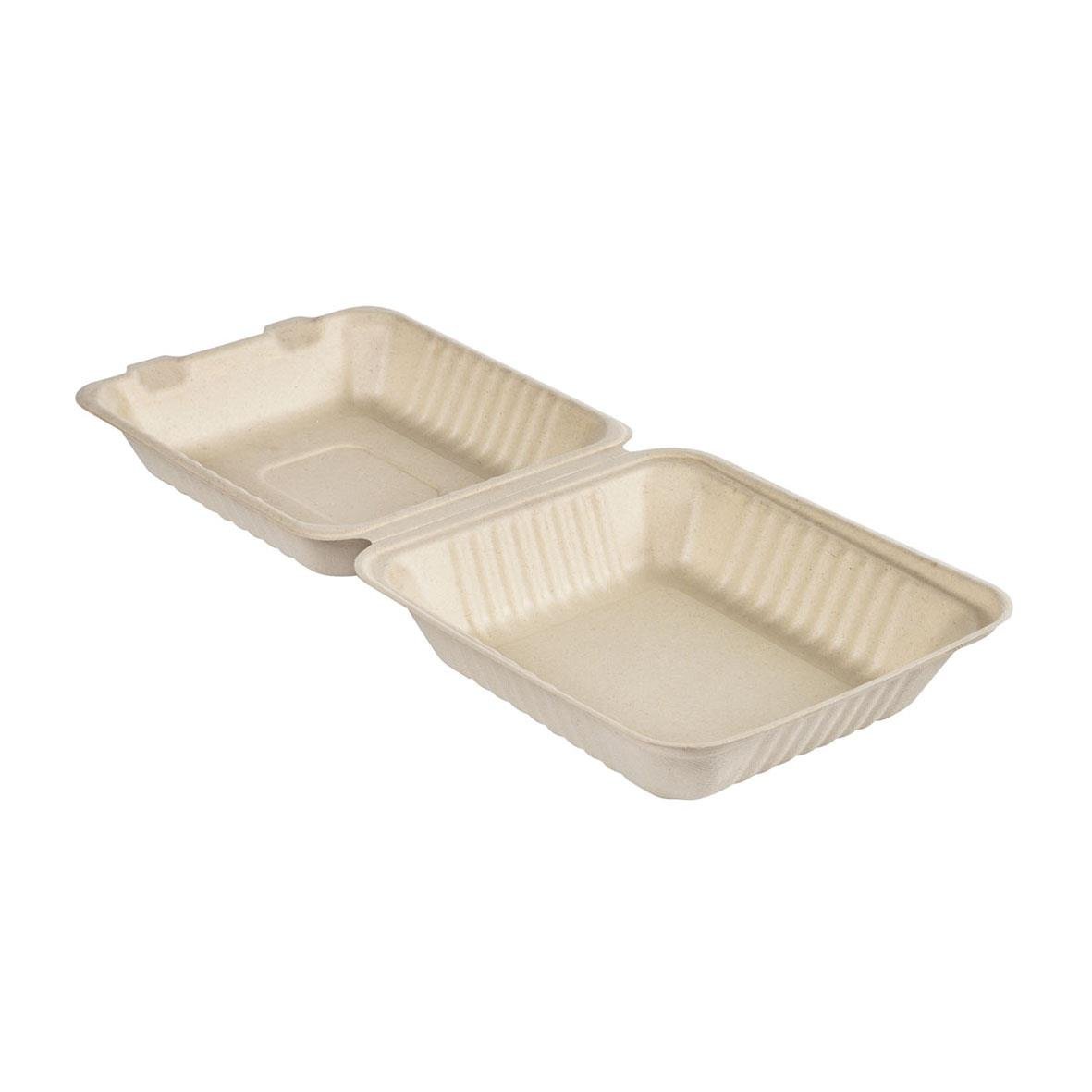 Vit hämtbox av biobaserad bagasse med lock, mått 225x201x85mm