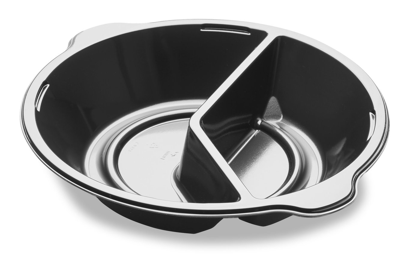 Svart plastform Duniform Pearl 2-F PP med två avdelningar, 525/350ml