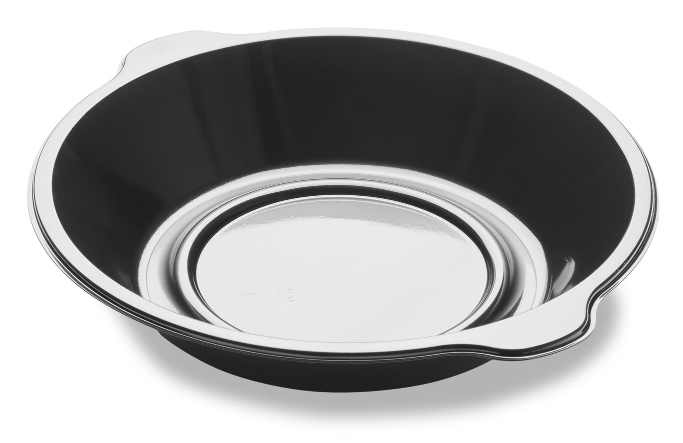 Svart plastform Duniform Pearl PP med diameter 220 mm och höjd 42 mm, kapacitet 990 ml
