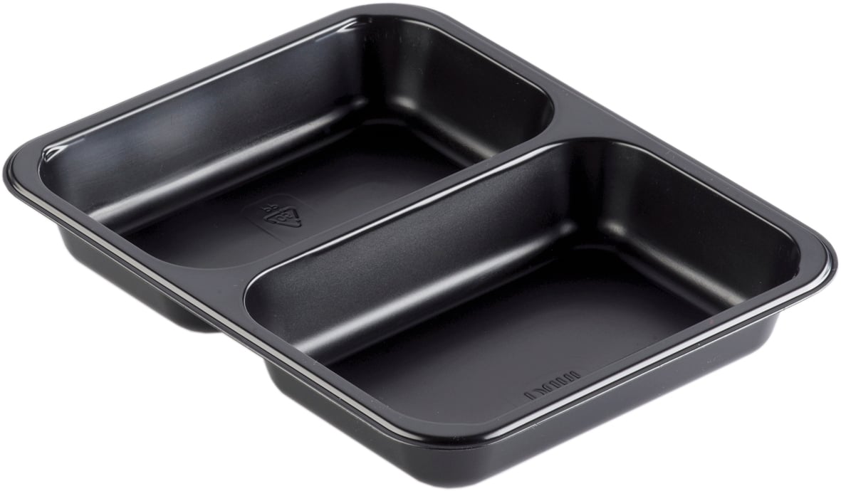 Svart plastform Duniform Caterline 2-F PP med två avdelningar, 440/370ml