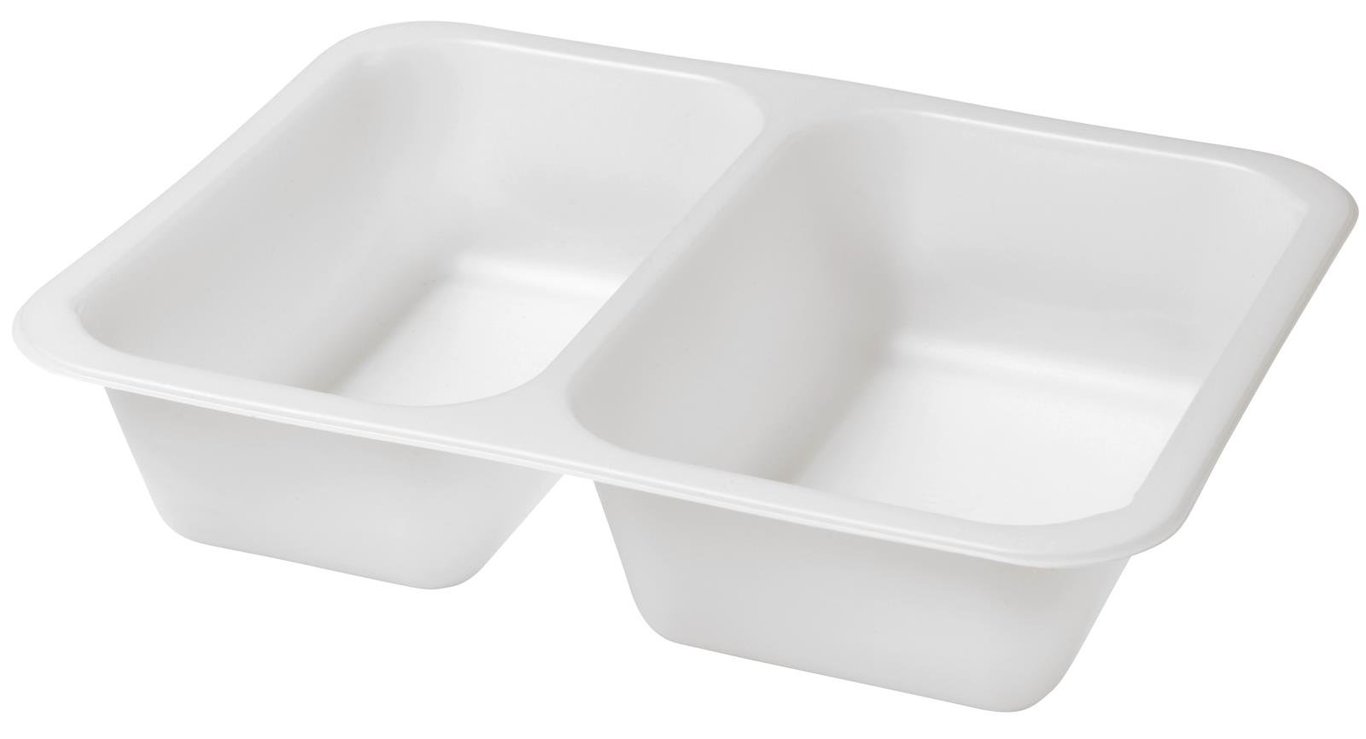 Två vita plastbehållare av typen Duniform Caterline 2-F PE, 645/540ml