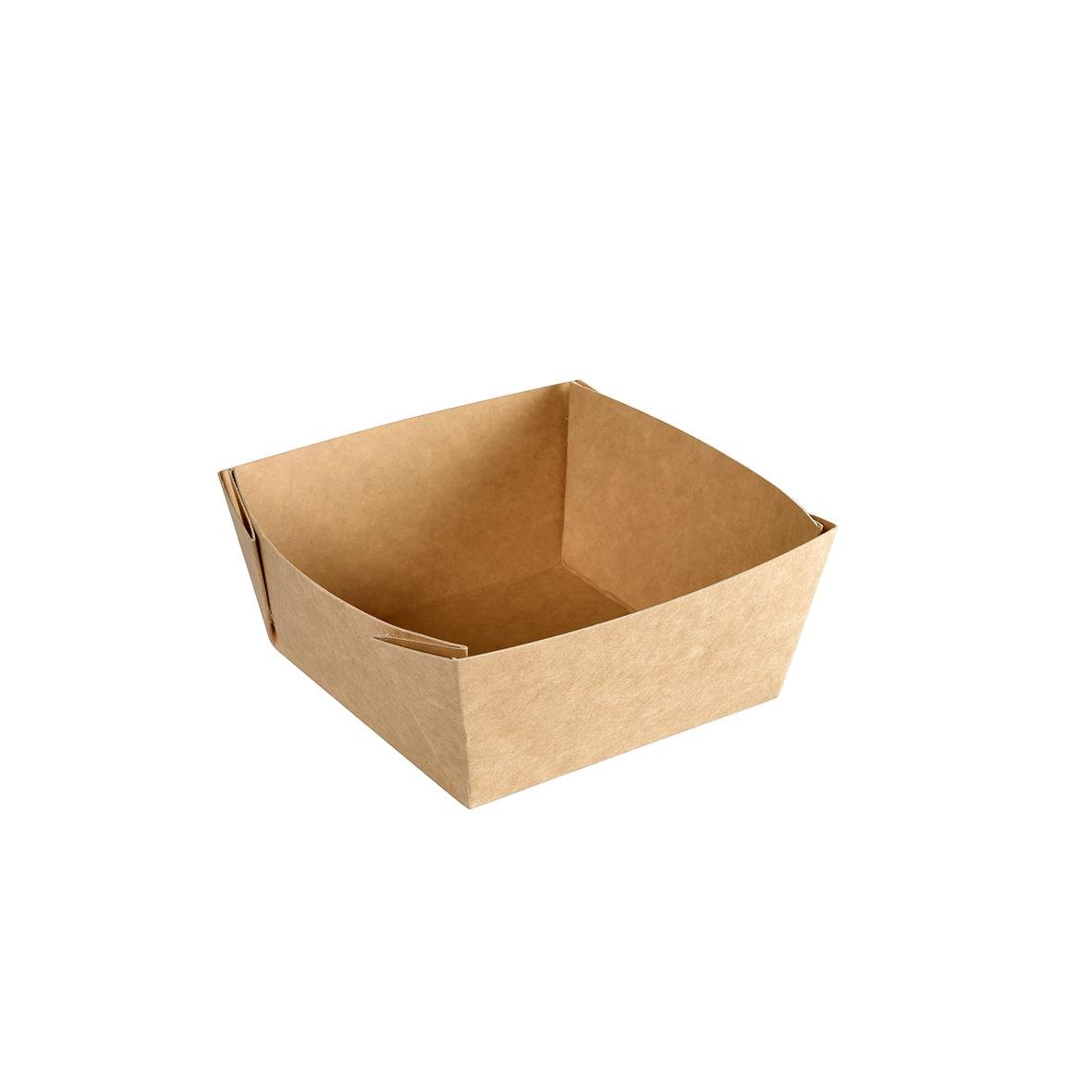 En tom, fyrkantig kartonglåda av Duni Cube i storlek 113x113x50mm