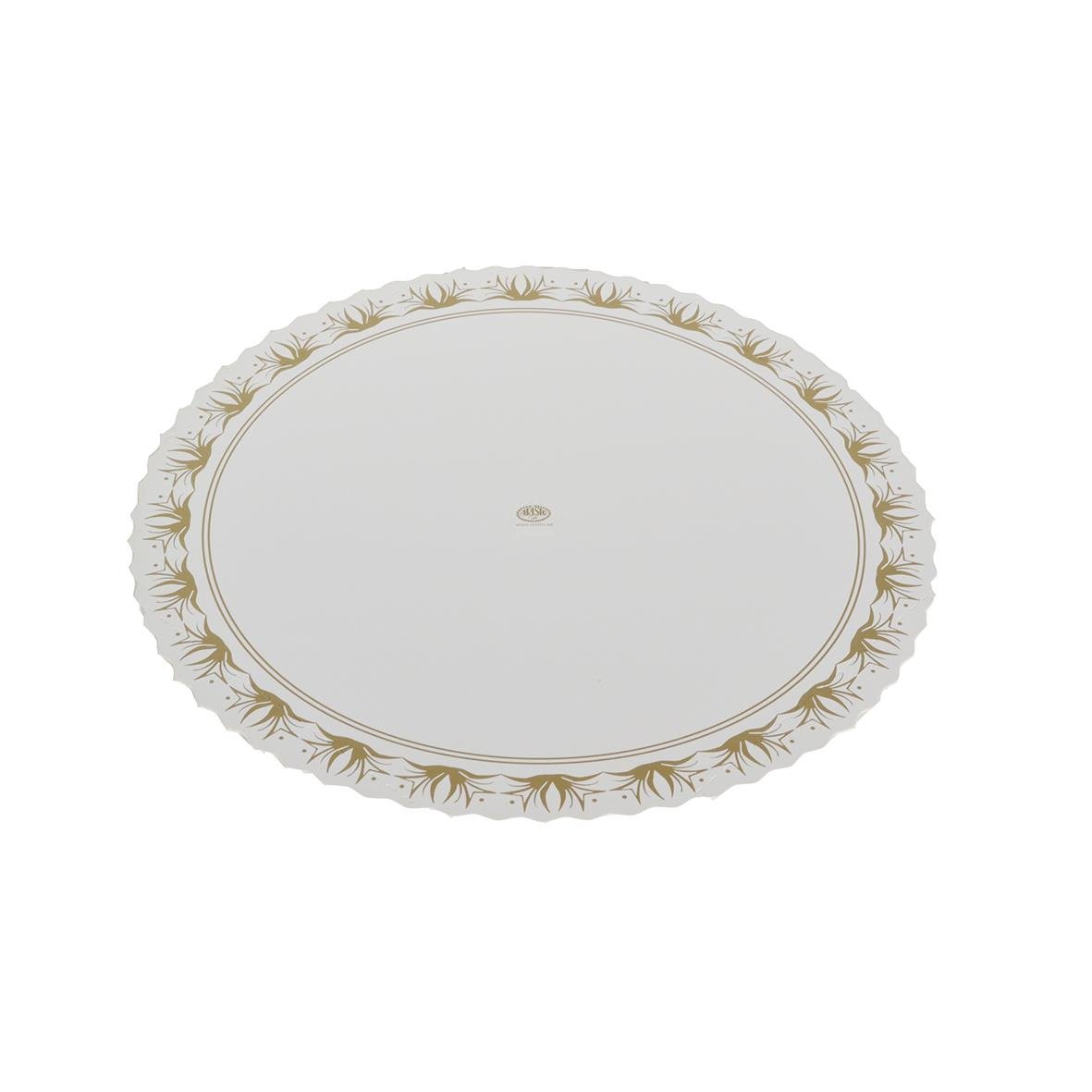 Rund tårtbricka med gulddekor och diameter på 215 mm