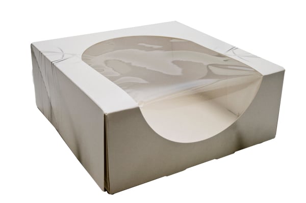 Bakelsekartong med fönster och s-line design, mått 25x25x10 cm