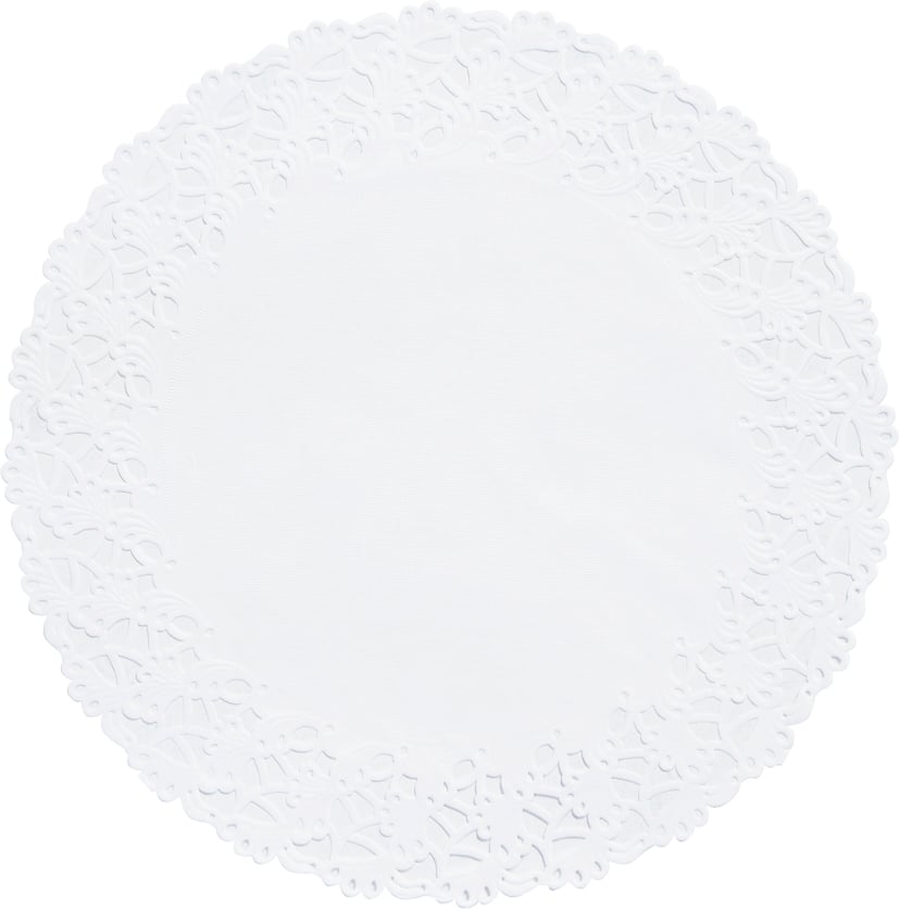 Rund spetsservett ca 17 cm i diameter med dekorativ kant