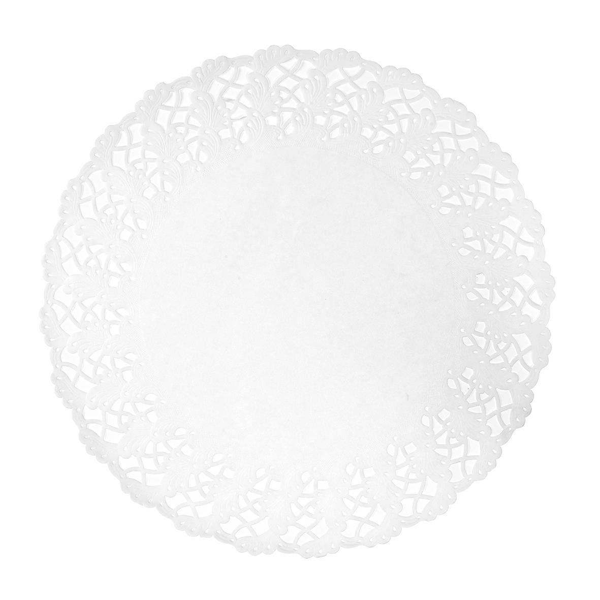 Rund spetspapper med diameter på 34 cm, vit och luddig kanter