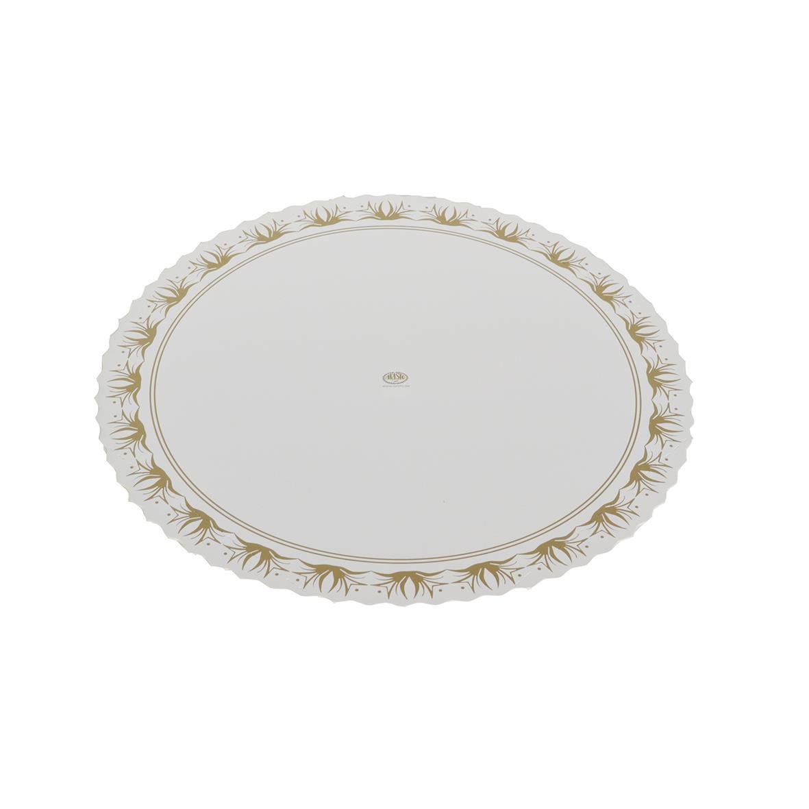 Rund tårtbricka med gulddekor och diameter på 345 mm