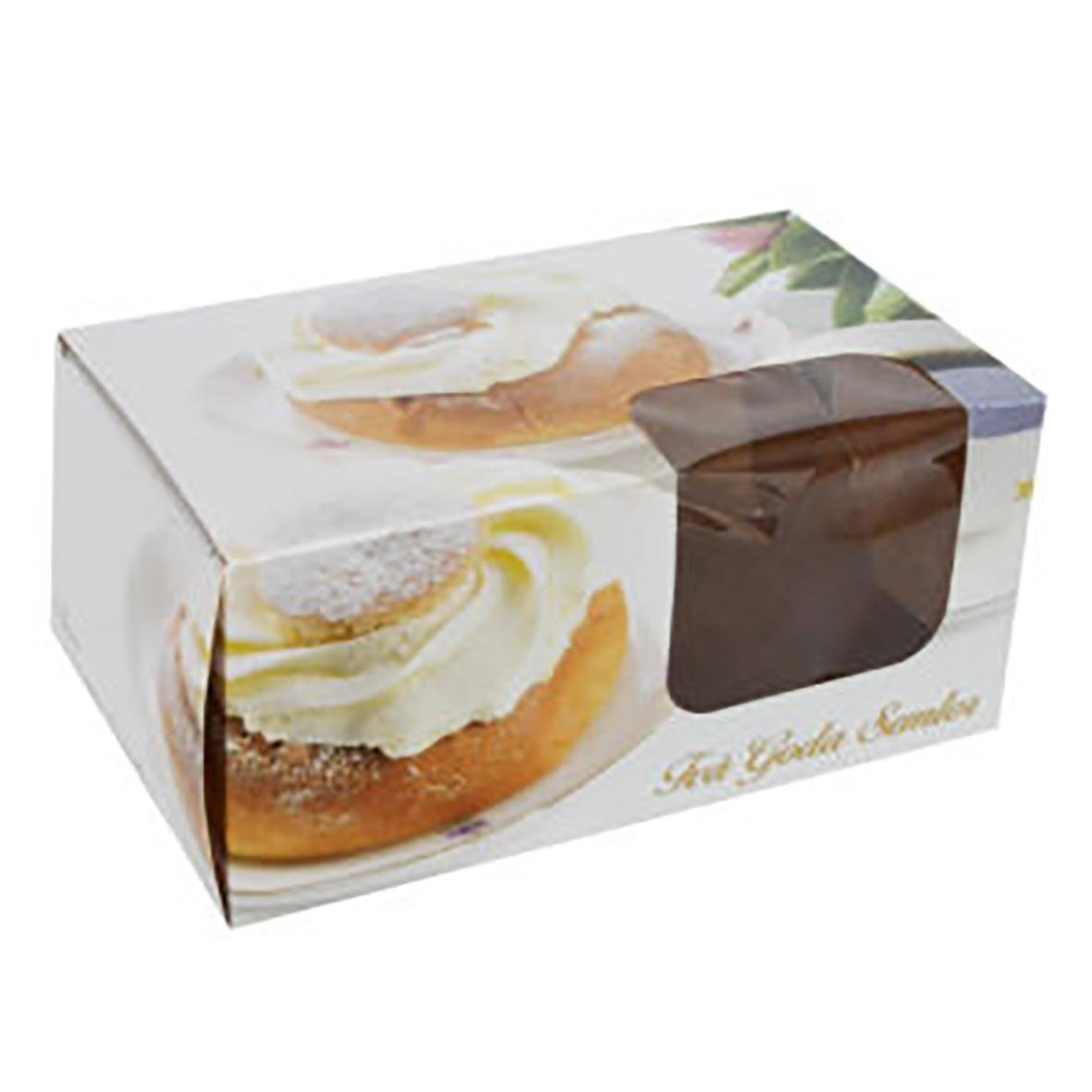 Tvåpack semlekartonger med fönster i dekorativ design, mått 185x105x85mm