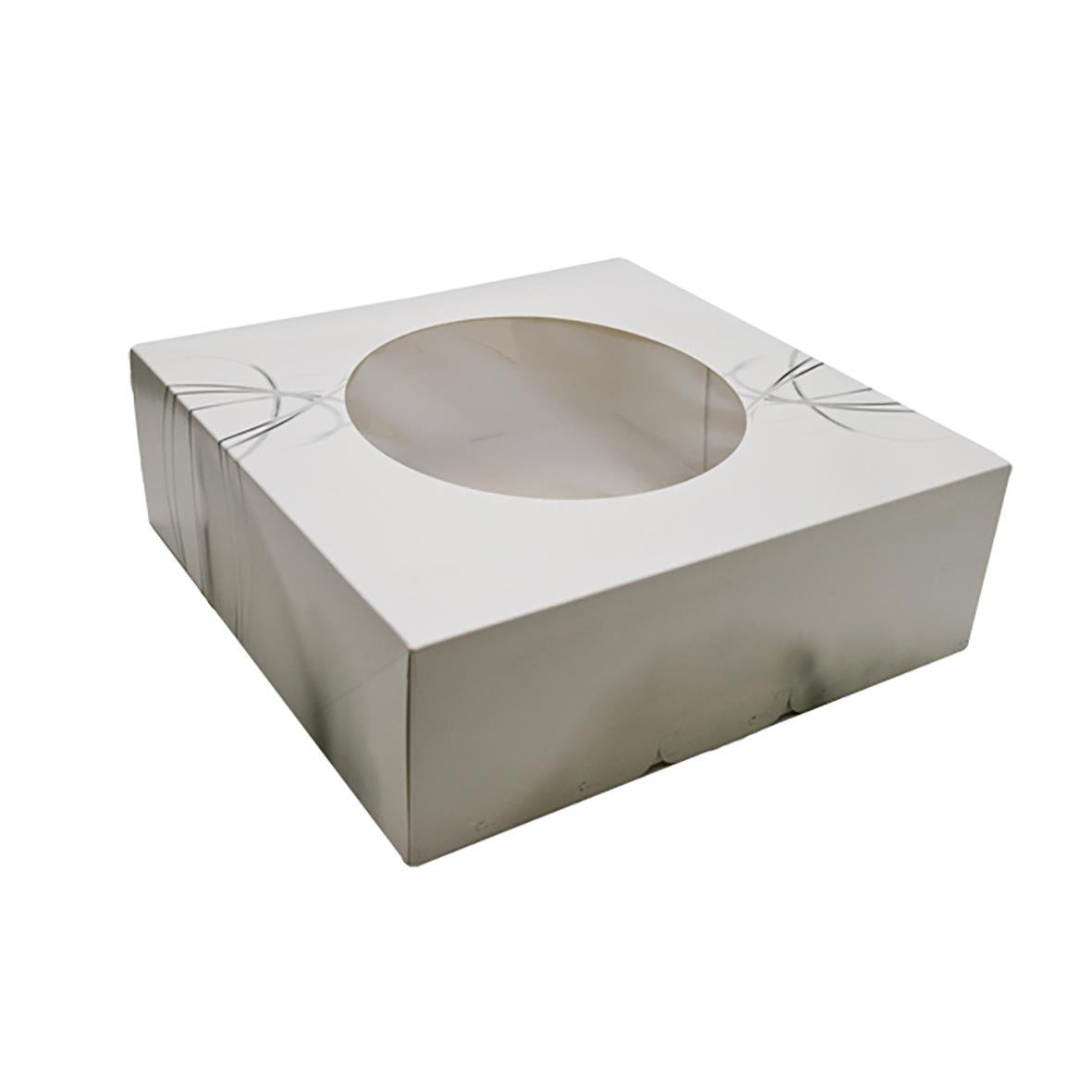 Vit kartong med genomskinligt fönster för förpackning av bakverk eller mat