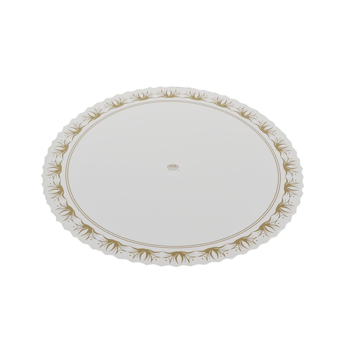Rund tårtbricka med gulddekor och diameter på 245 mm