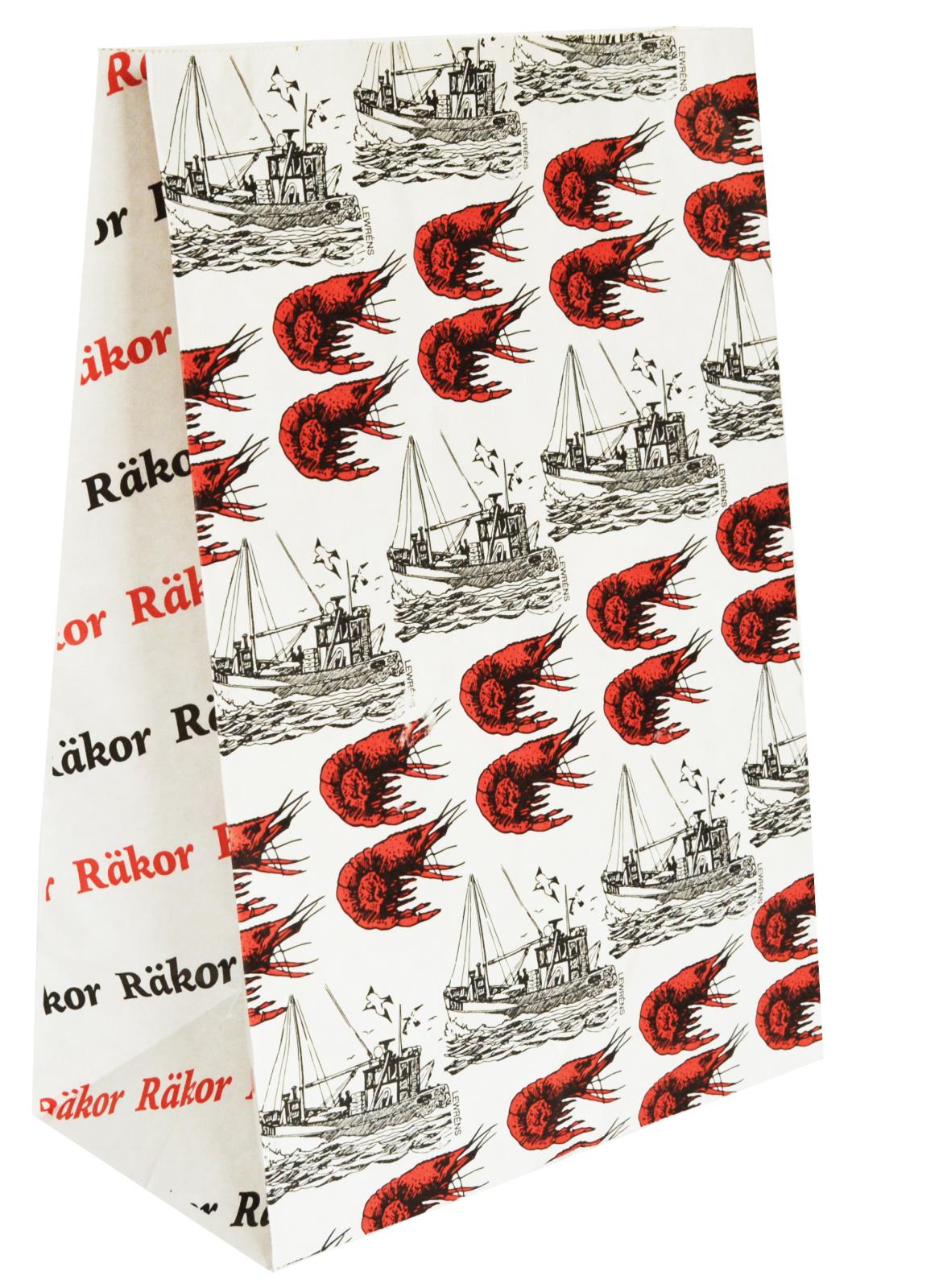 Fodrad räkpåse med sjömotiv och räkor, storlek 190x110x290mm