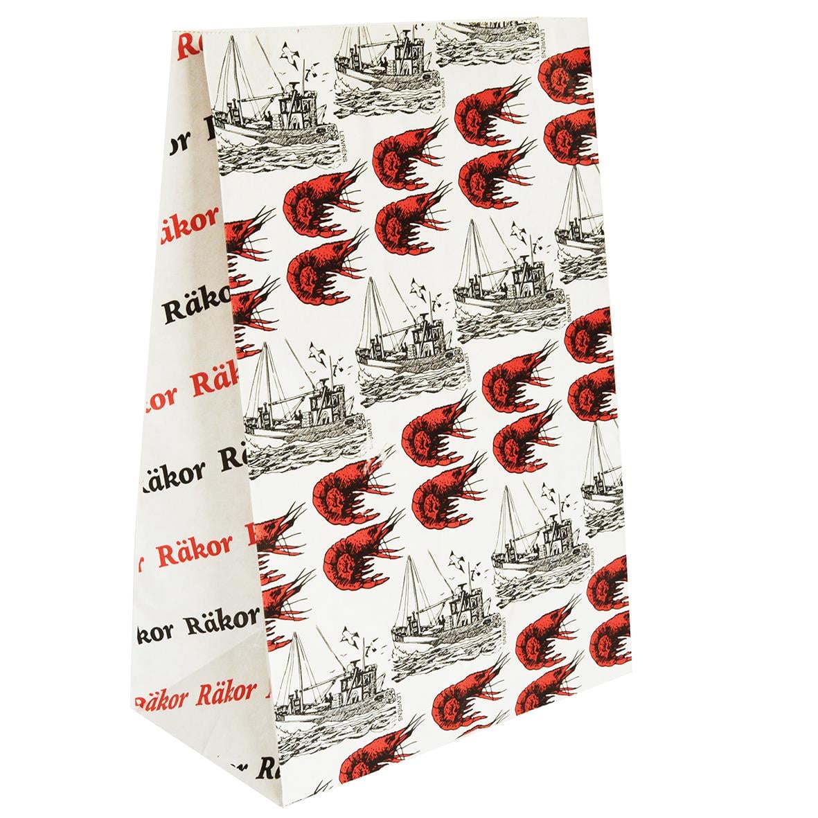 Fodrad räkpåse med sjömotiv och räkor, storlek 190x110x290mm