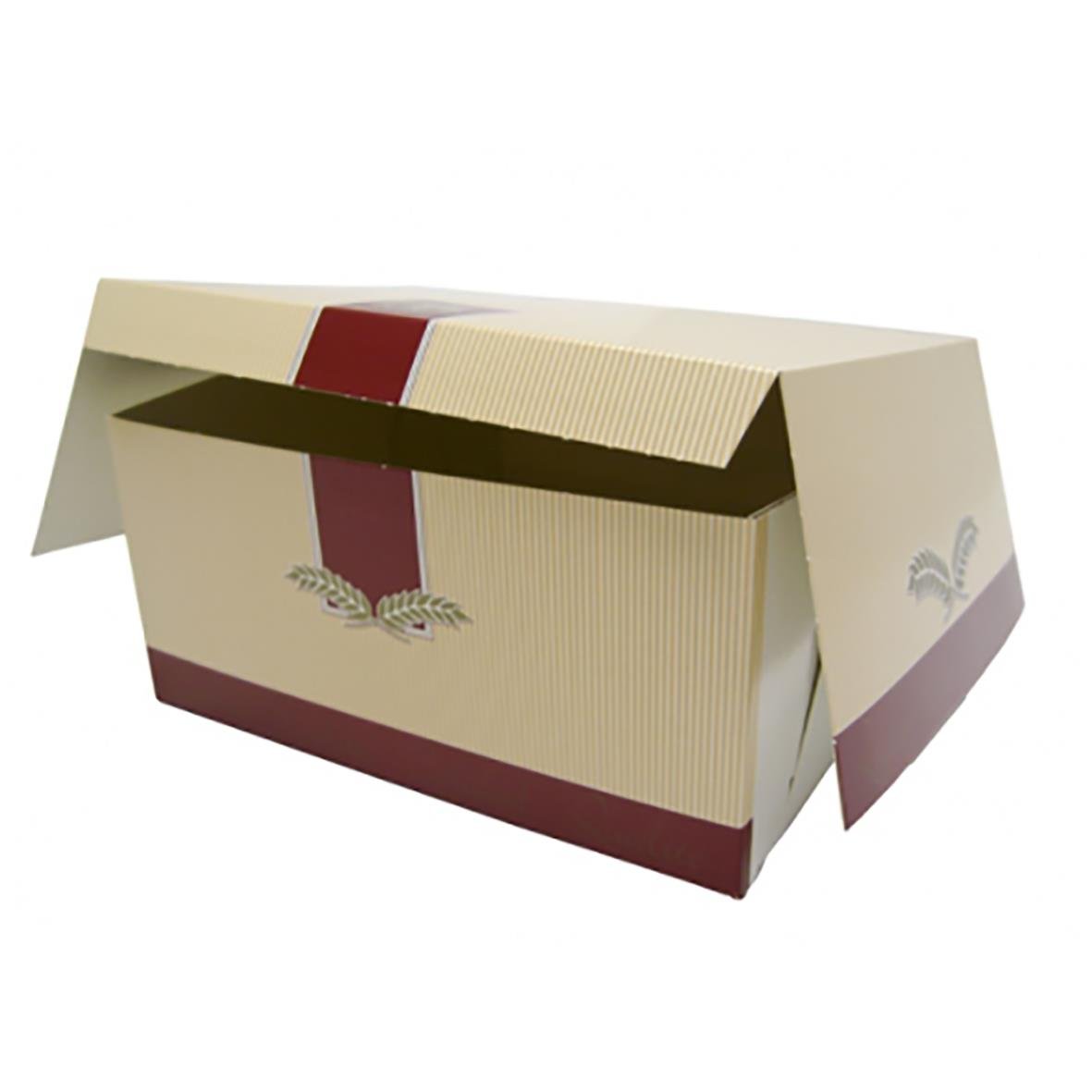 Bakelsekartong Q-Line 190x190x90mm i beige och vinrött med dekorativa bladdetaljer